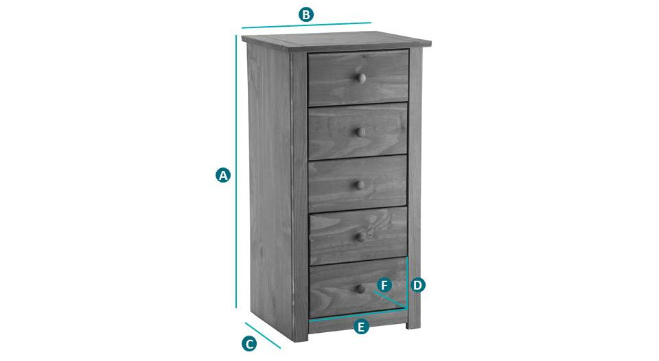 Happy Beds Santiago 5 Drawer Chest Sketch Dimensions